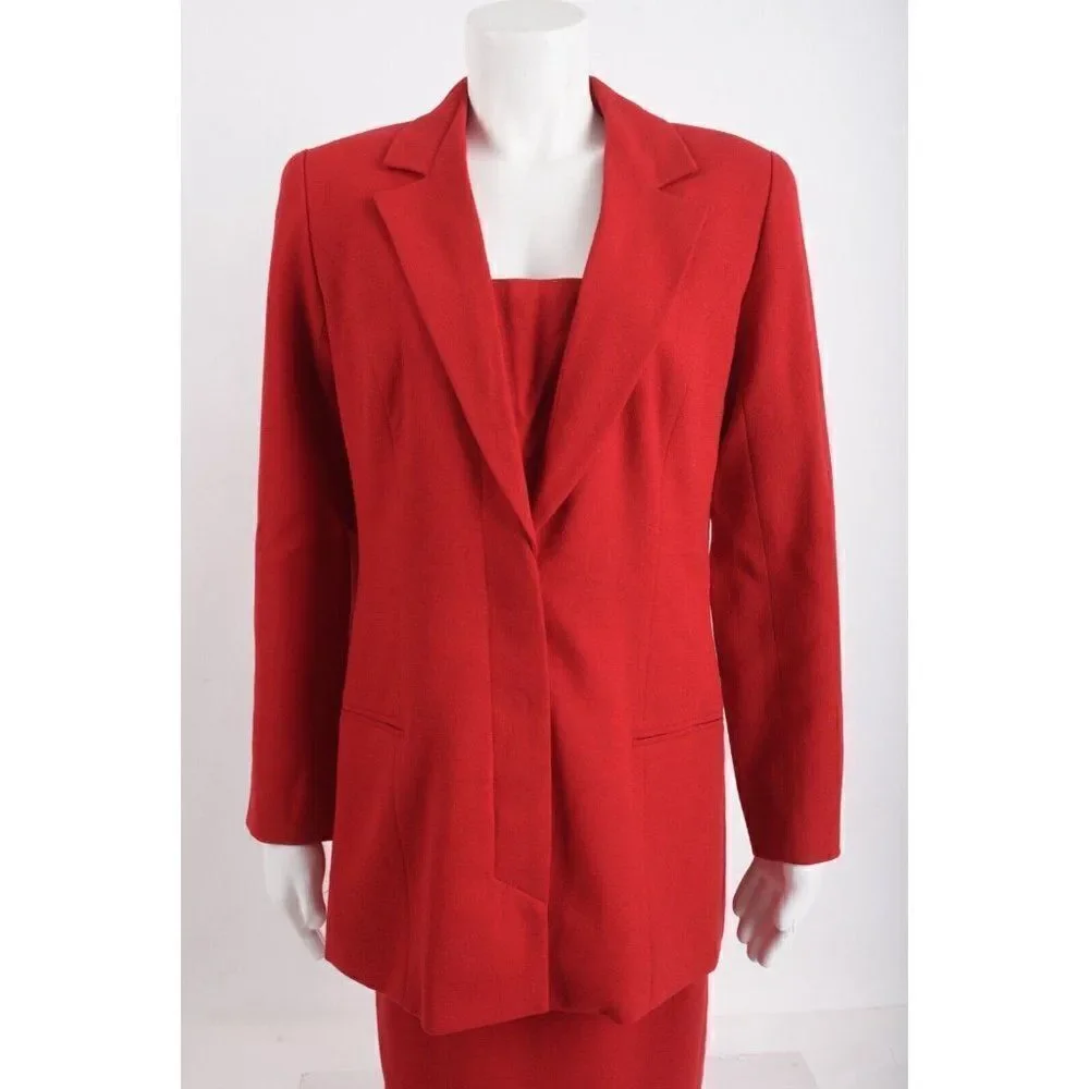 Jennifer Jane Womens Red Skirt Suit Set Blazer Jacket US 8